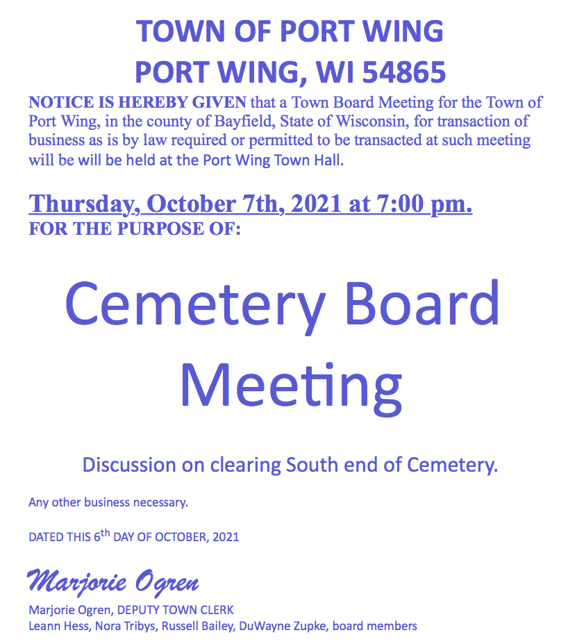 Cemetery Board Meeting 10/7/2021